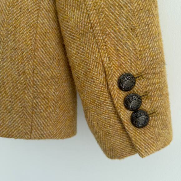 Talbots Shetland Wool Blazer 12P Mustard Yellow Herringbone Equestrian Jacket - Picture 6 of 16
